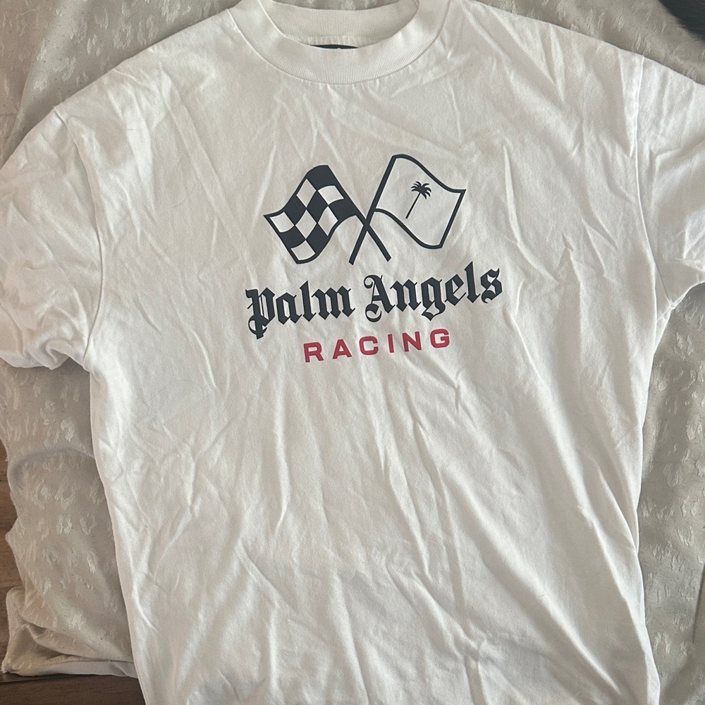 Palm Angels White and Black Racing Tee